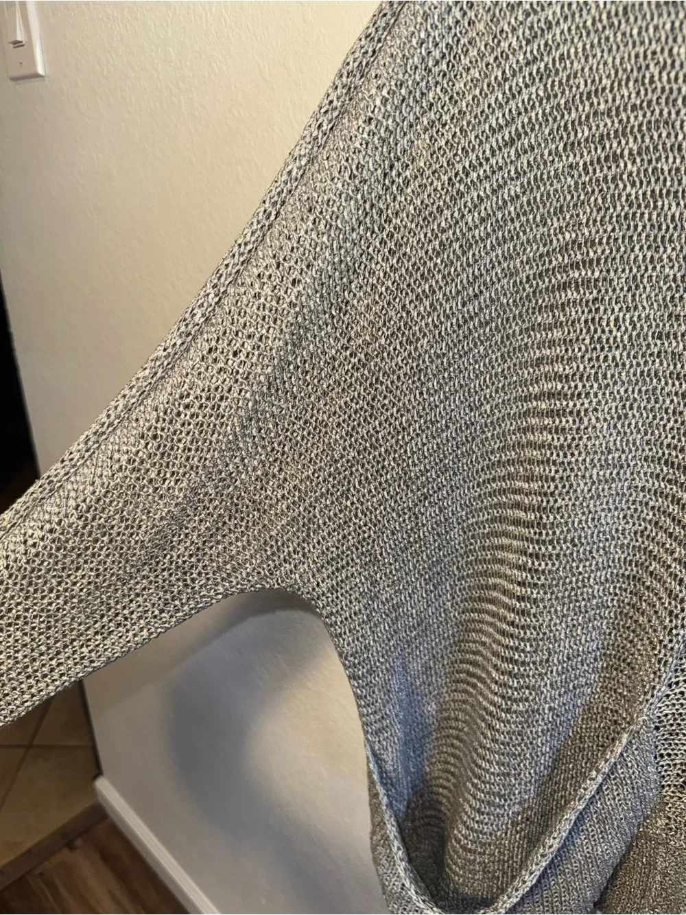 ALEMBIKA Gray Tan Asymmetrical Knit Mesh Pullover Lagenlook Dolan Sleeve Top M - Picture 7 of 9